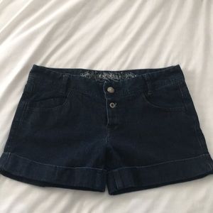 Express dark denim shorts